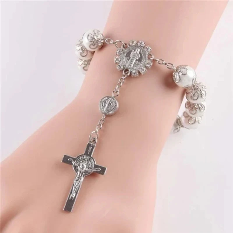 DELYSIA KING Religious Ornaments Religion Catholic Communion Cup Gift Center Cross Rosary Bracelet Bead