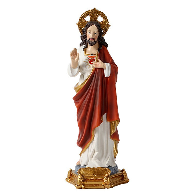 8.86in Sacred Heart of Jesus Christ Lord Catholic Religious Gift Colored Resin Gold Base Statue