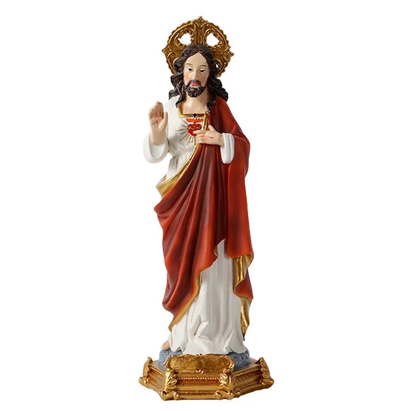 8.86in Sacred Heart of Jesus Christ Lord Catholic Religious Gift Colored Resin Gold Base Statue