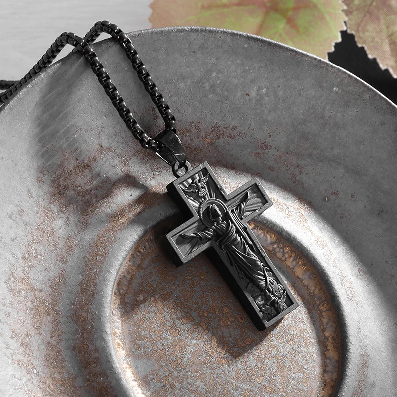 Vintage Religious Christian Jesus Cross Pendant God Necklace Men Women Catholic Prayer Amulet Jewelry Gift