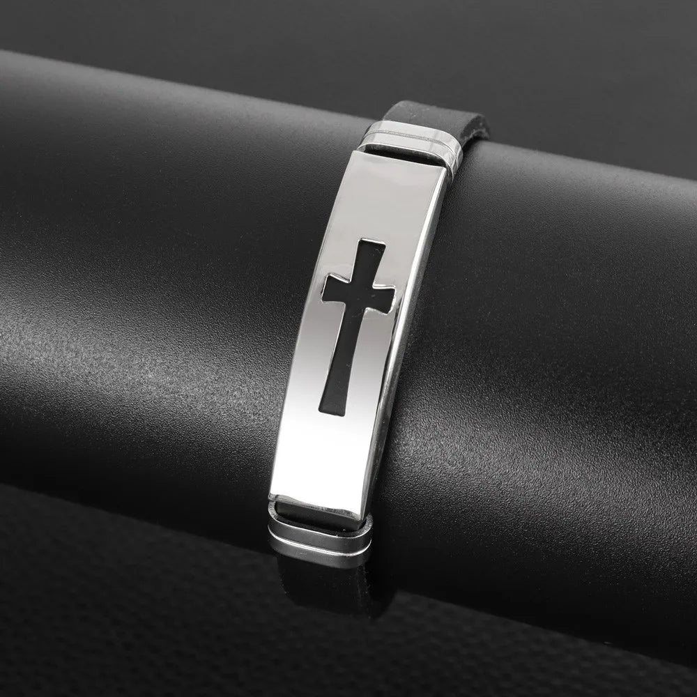 Trend Silicone Cross Bracelet Charming Men's Bracelet Christmas Gift Valentine's Day Gift Protector Jewelry Accessories