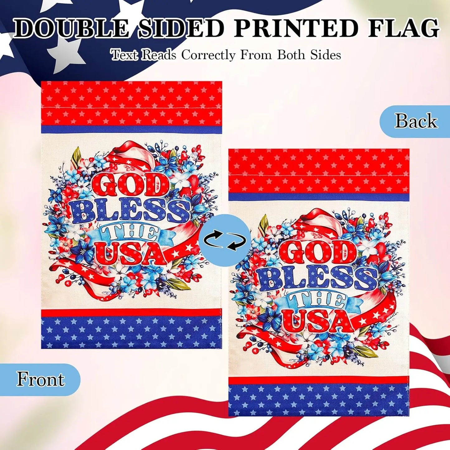 God Bless The USA 4th of July Home Decorative 12x18 Inch Garden Flag, Double Sided for Outside Patriotic Burlap USA Independence