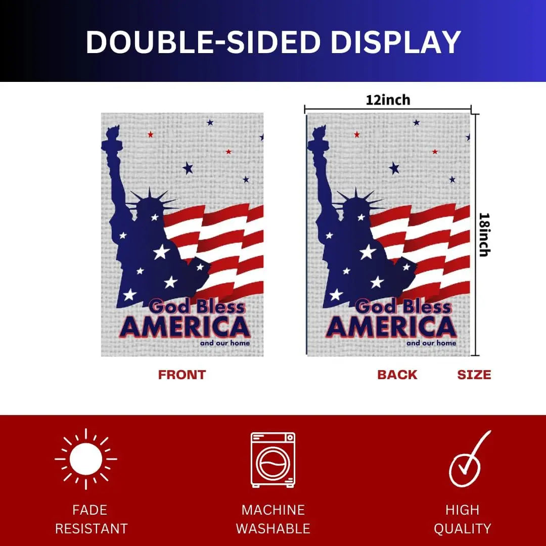 Statue of Liberty Garden Flags, God Bless America Sign 12 x 18 in - Truely Double Sided - also functional for Memorial Day - Gar