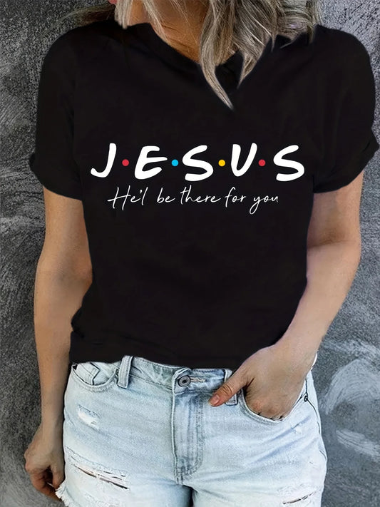 Jesus Print T-Shirt, Summer Short Sleeve Casual Top, Women's Clothing