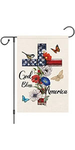 God Bless America 4th of July Garden Flag 12x18 Inch Double Sided, Patriotic Memorial Day Religious Cross Garden Flags Independe