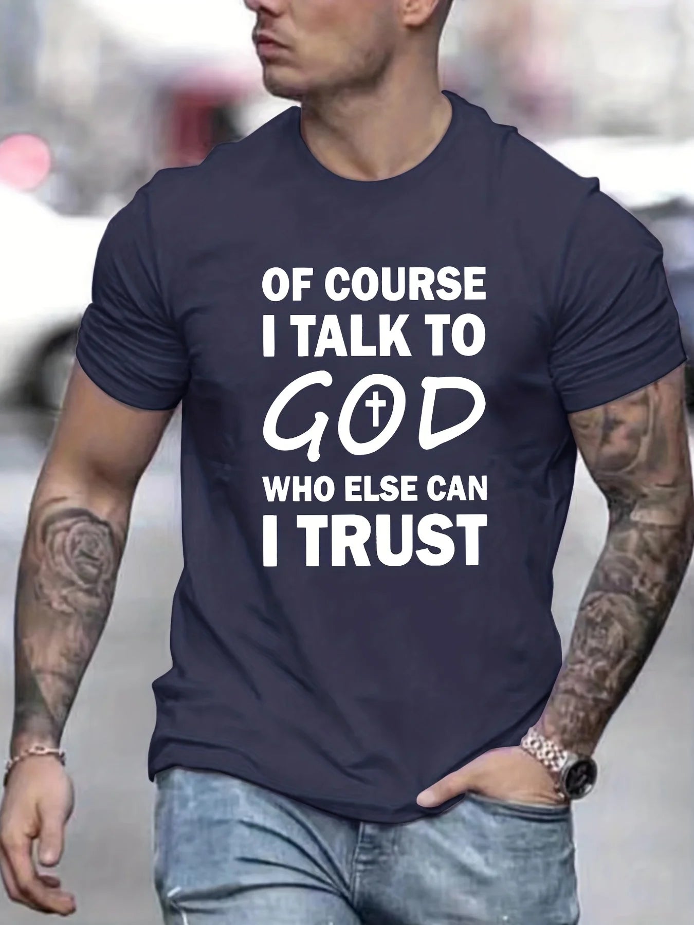 Talk To God Jesus T Shirt  Print Tees for Men100% Cotton Casual Short Sleeve  for Summer Spring Fall Oversized Tops As Gifts