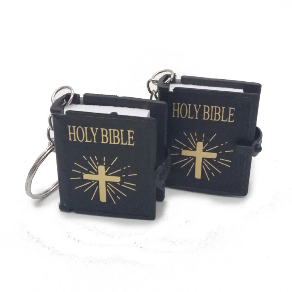 New 1PC Mini English HOLY BIBLE Keychain Christian Jesus Cross Muslim Keyrings Real Paper Can Read Prayer God Bless Key Holder