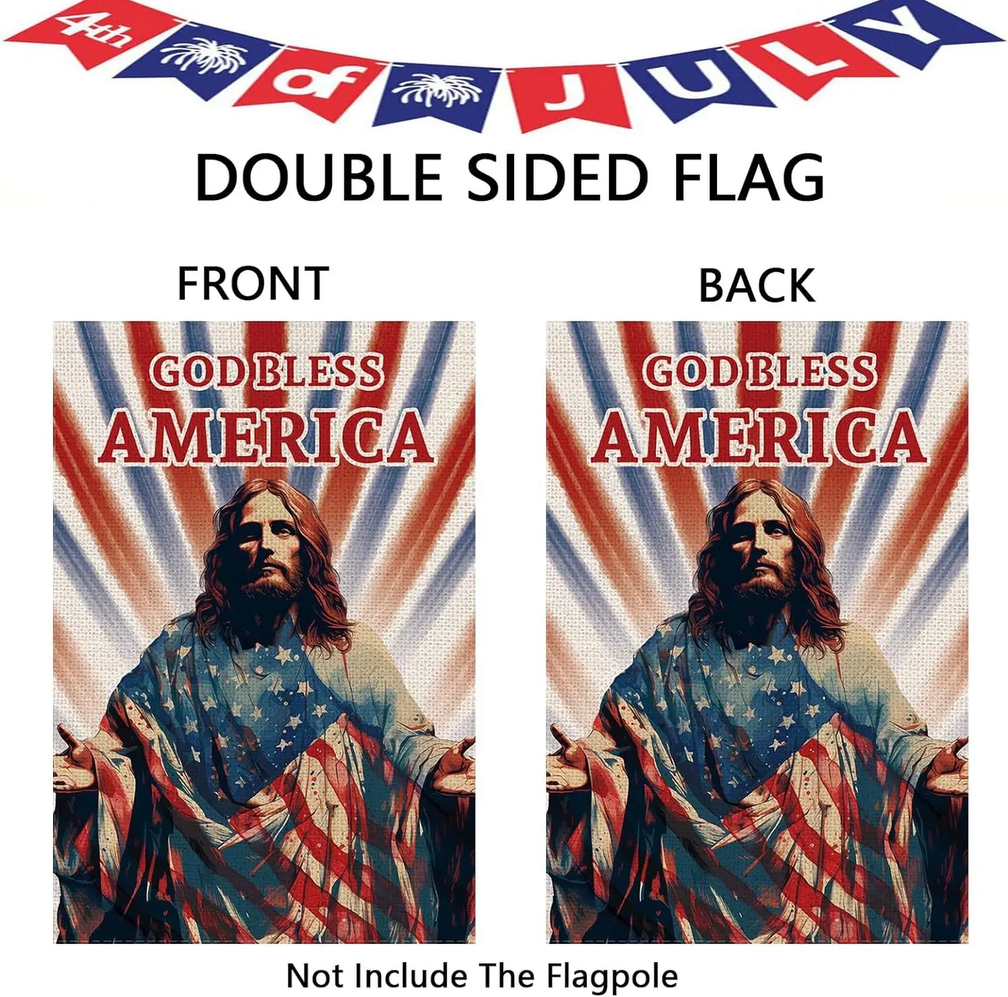 4th of July Garden Flag God Bless America Double Sided Religious Jesus Christian USA Flag Patriotic Memorial Day Independence Da