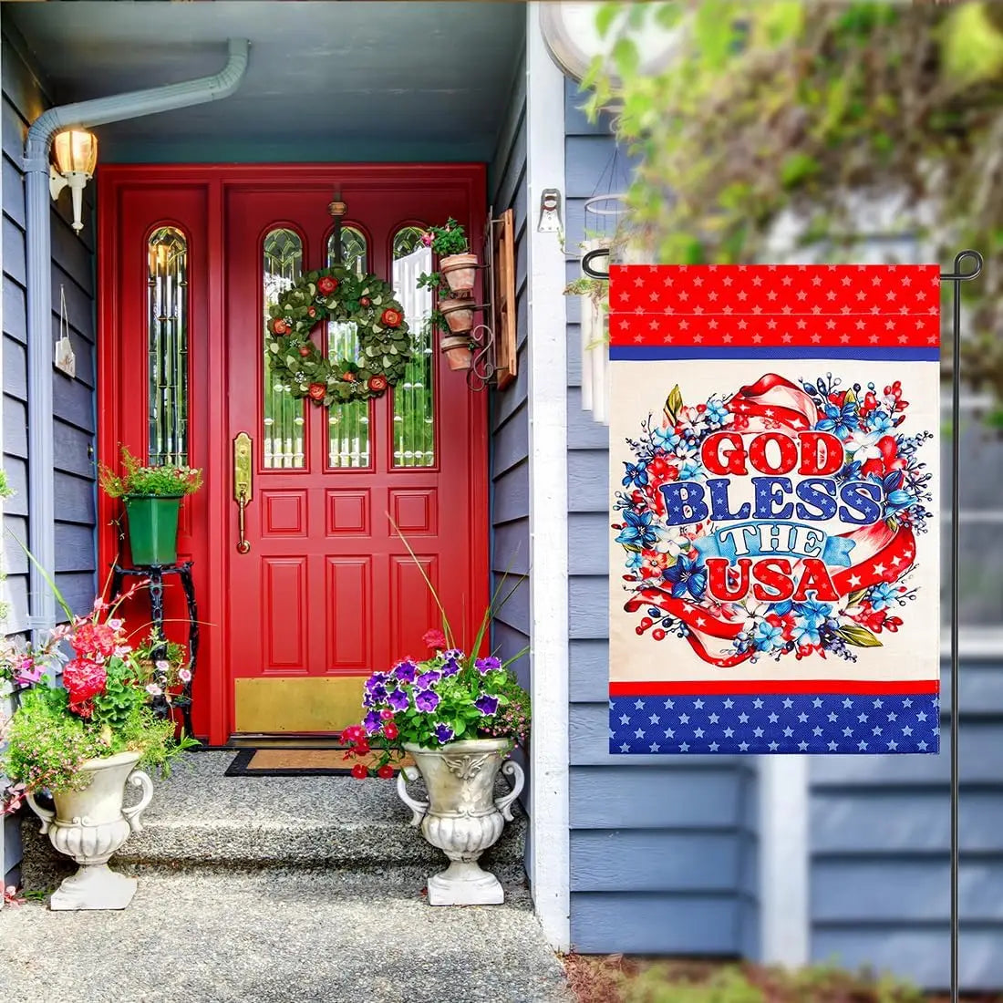 God Bless The USA 4th of July Home Decorative 12x18 Inch Garden Flag, Double Sided for Outside Patriotic Burlap USA Independence