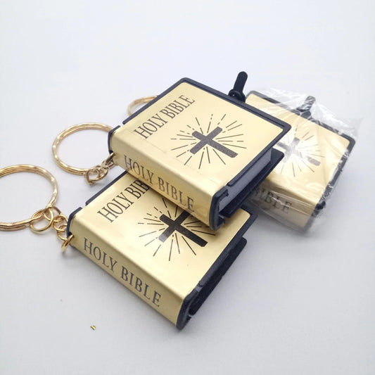 New 1PC Mini English HOLY BIBLE Keychain Christian Jesus Cross Muslim Keyrings Real Paper Can Read Prayer God Bless Key Holder