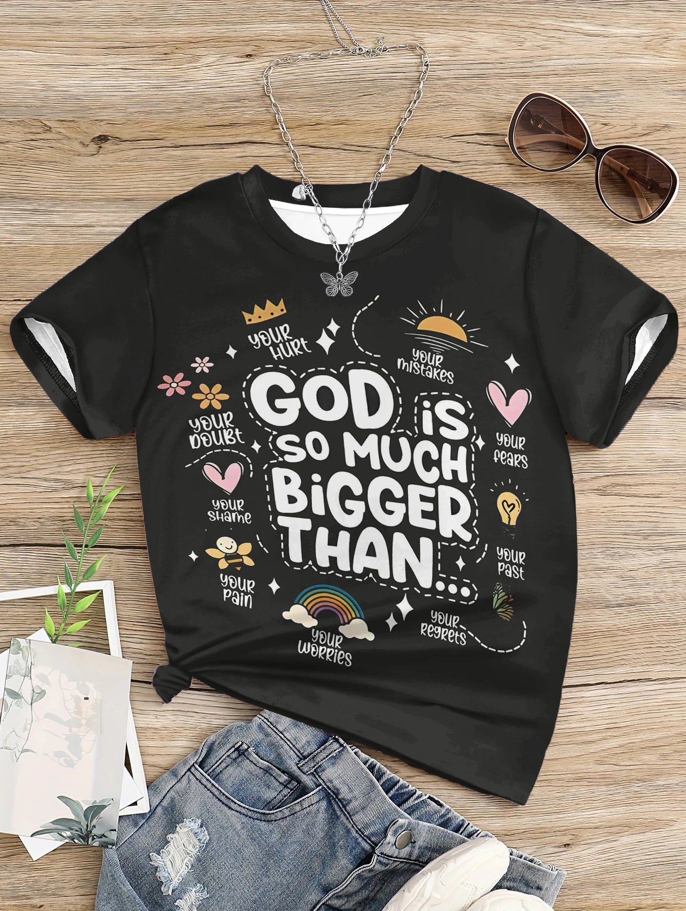 2024 Girl Summer T-shirt for Girls Clothes GOD IS BIGGER THAN Graphic T Shirts T-shirts for Children 10 Year Old Girl Clothes