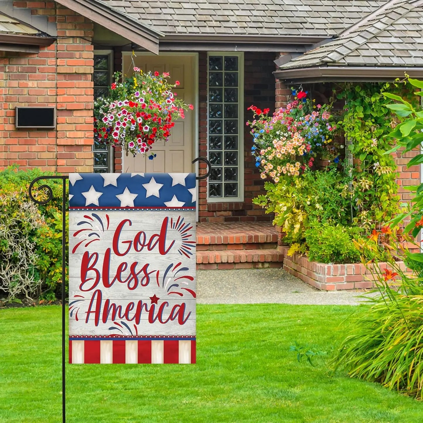 Morigins God Bless America 4th of July Garden Flag Double Sided Patriotic Strip and Star American Flag Independence Day Yard Out