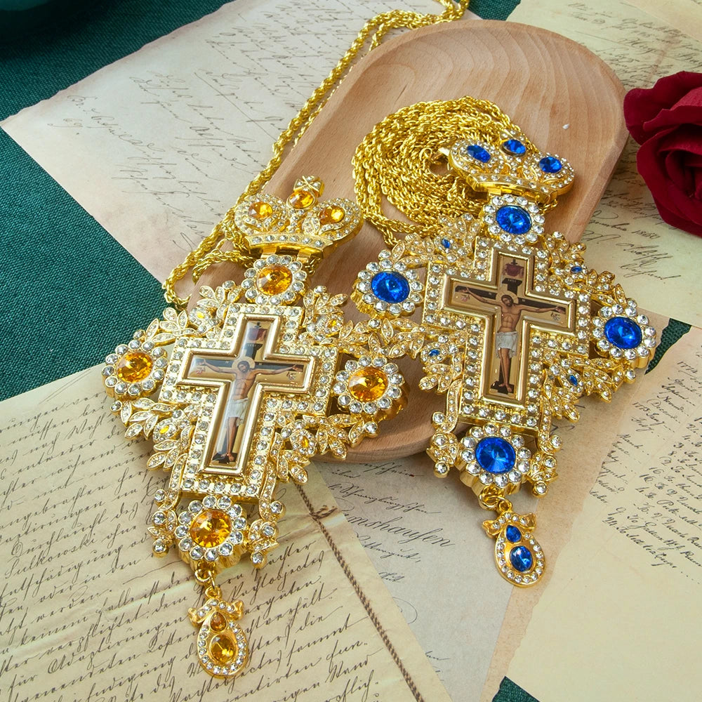 Greek Orthodox Church Cross Necklace for Priest Ordination, Religious Hollowing Process and Intricate Design