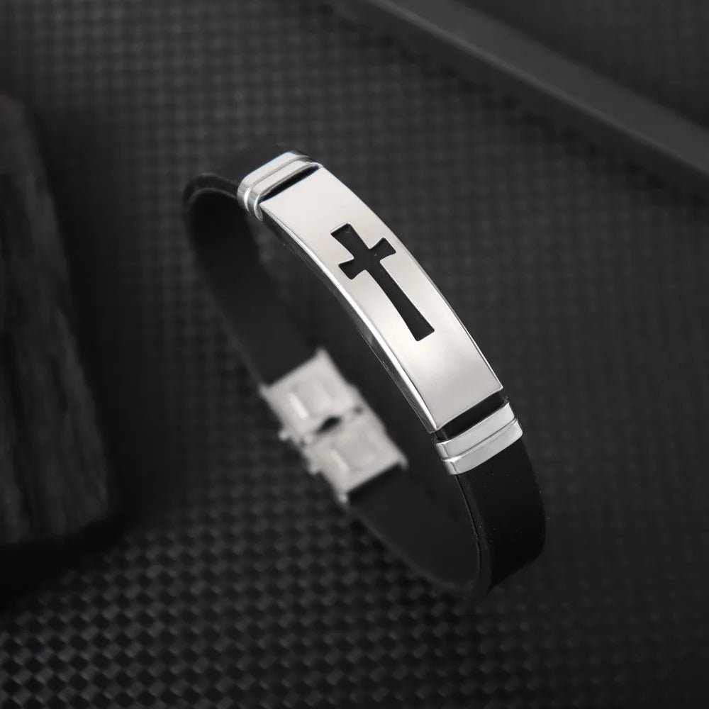 Trend Silicone Cross Bracelet Charming Men's Bracelet Christmas Gift Valentine's Day Gift Protector Jewelry Accessories