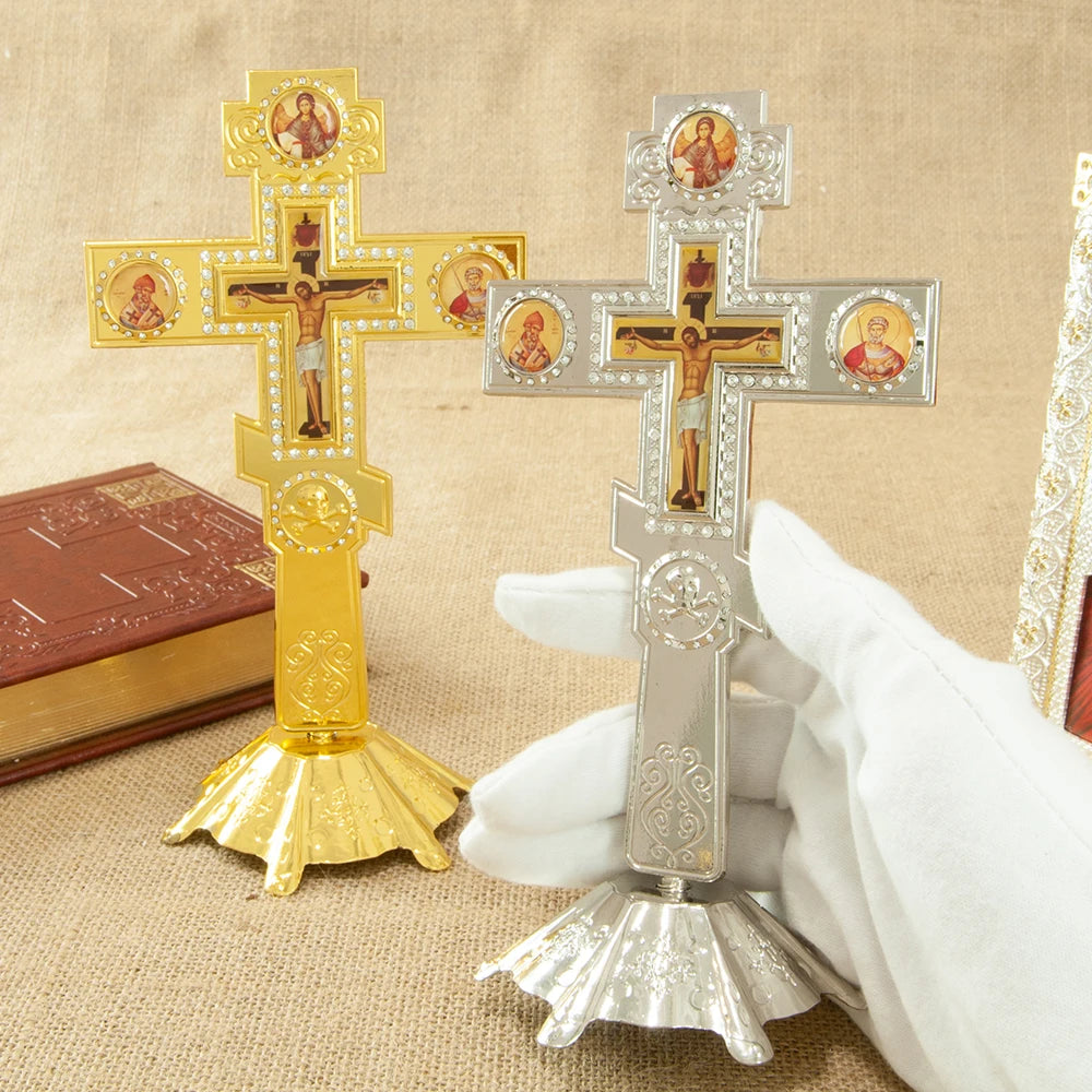 Orthodox Cross Blessing Cross With Stand For Church Decoration Gold Planting Gold Planting Jesus Cross Religion Gift