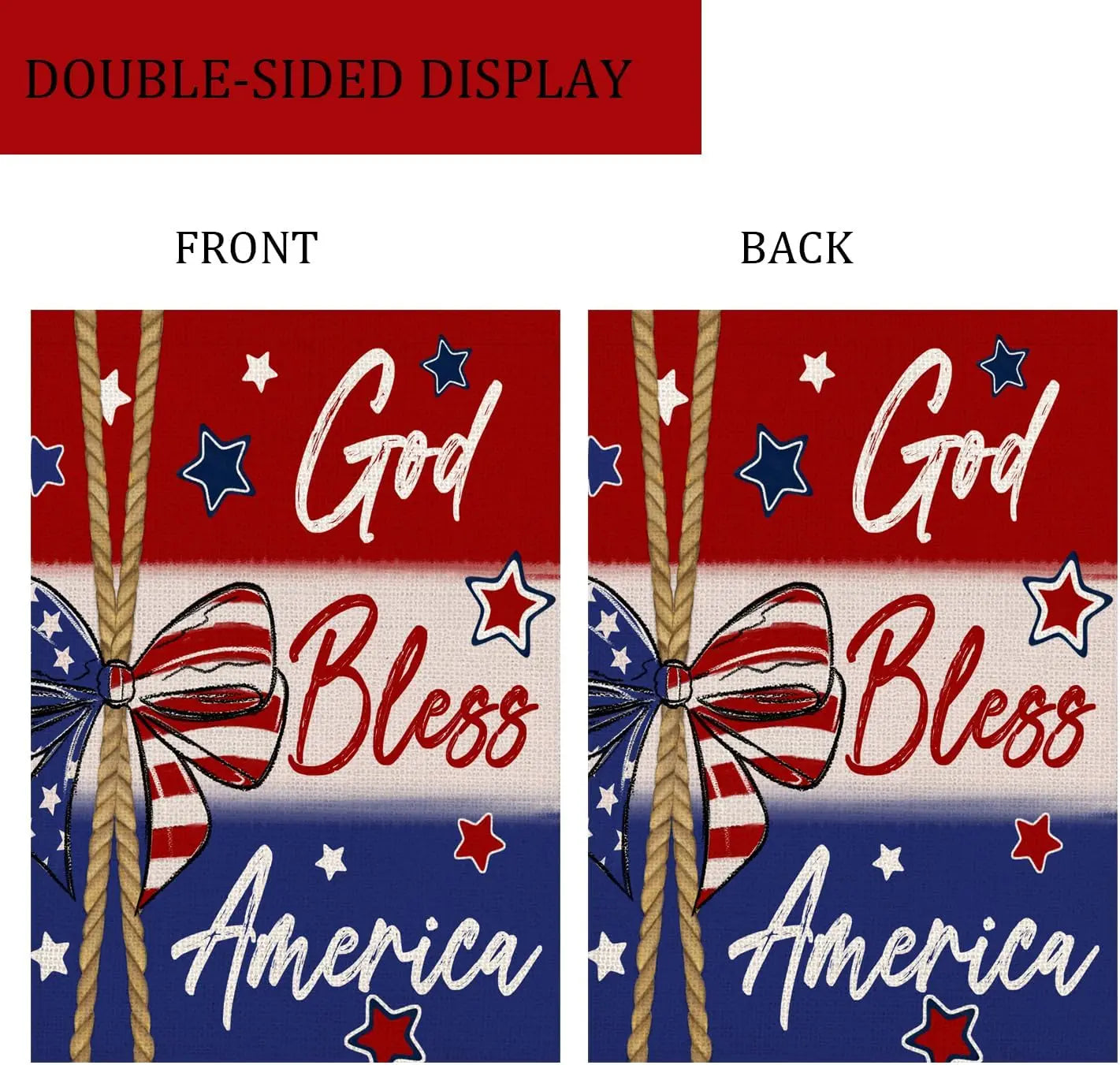 Patriotic God Bless America 4th of July Garden Flag 12 x 18 Inch Vertical Double Sided Blue Red Star Stripes Bowknot Independenc