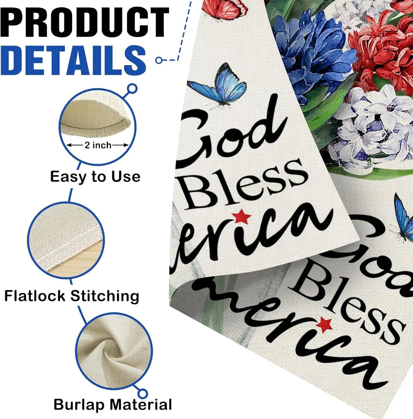 Dyrenson God Bless America 4th of July Patriotic Decorative Garden Flag, American Hyacinth Floral Flower Mason Jar Yard Outside