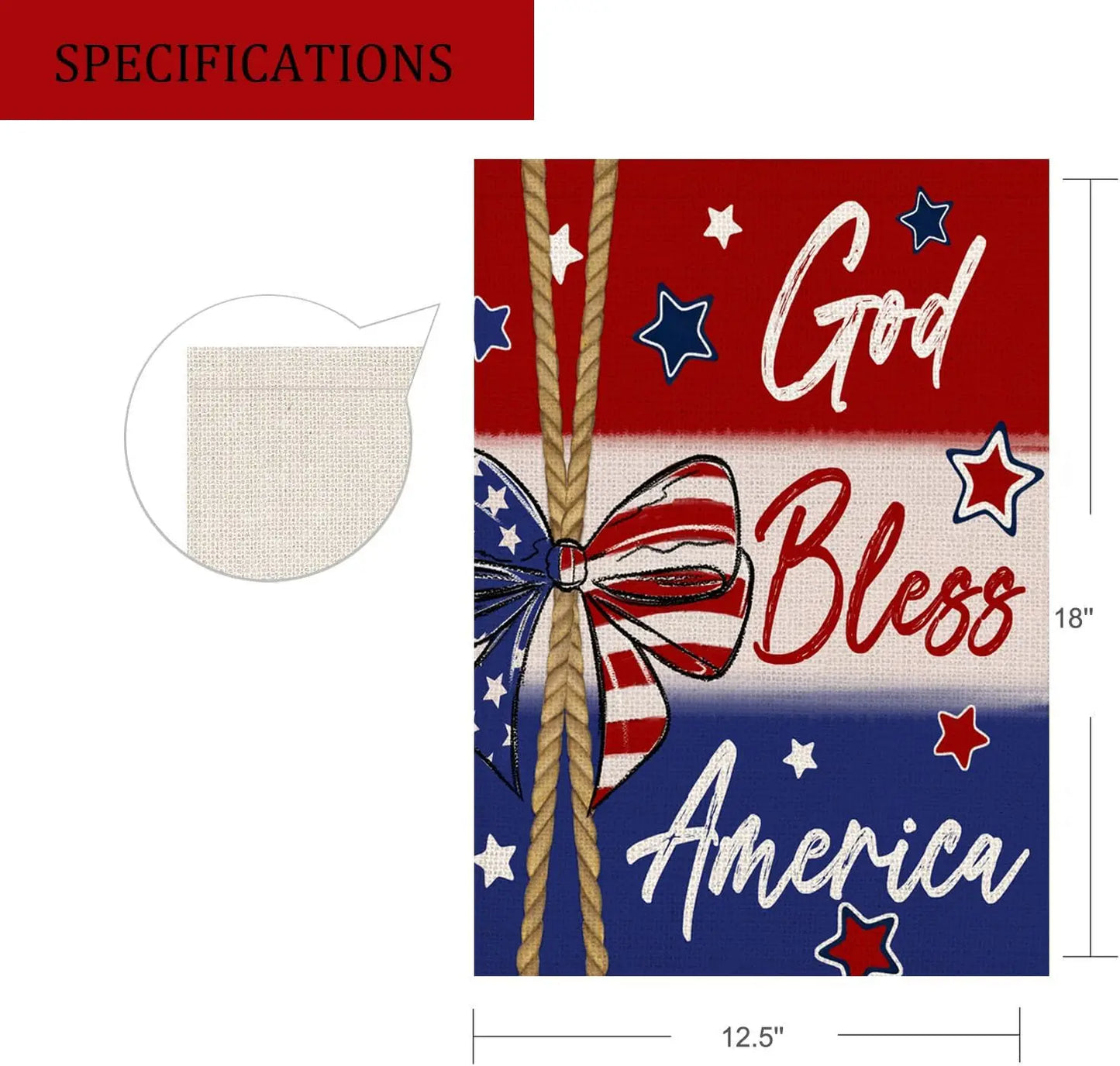 Patriotic God Bless America 4th of July Garden Flag 12 x 18 Inch Vertical Double Sided Blue Red Star Stripes Bowknot Independenc