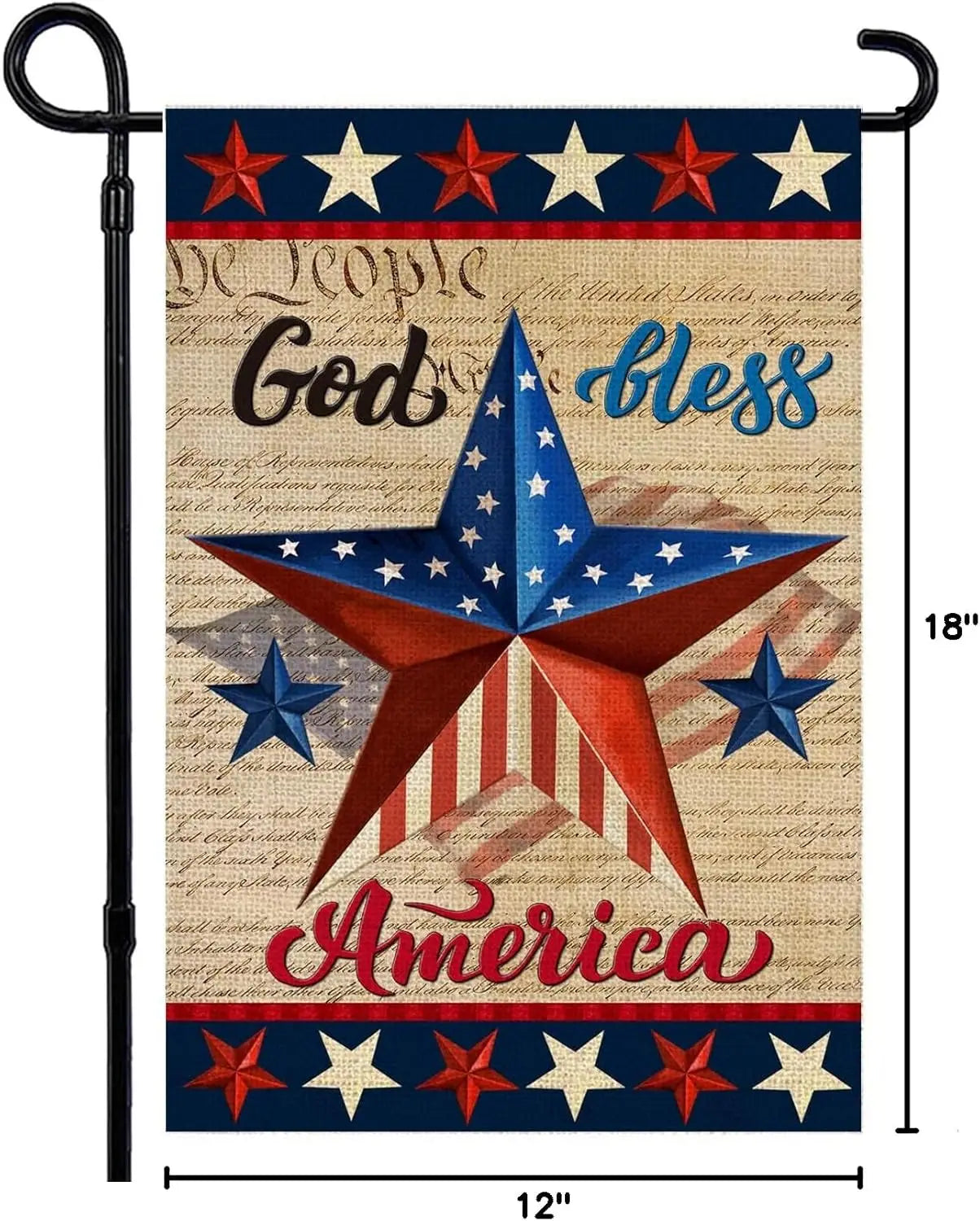 Patriotic God Bless America 4th of July Garden Flag 12 x 18 Inch Vertical Double Sided Blue Red Star Independence Day Memorial D