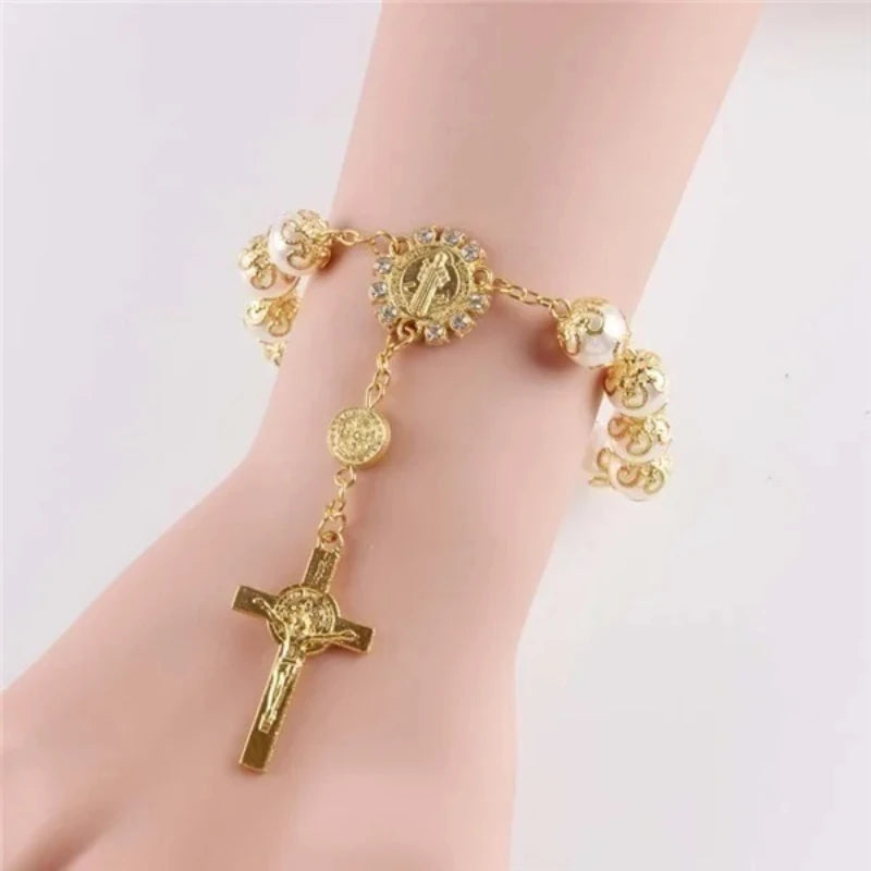 DELYSIA KING Religious Ornaments Religion Catholic Communion Cup Gift Center Cross Rosary Bracelet Bead