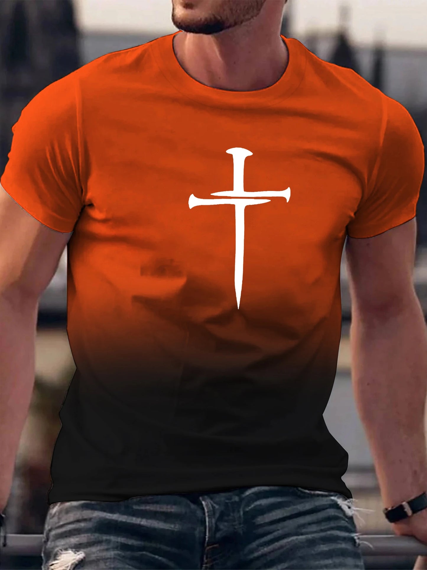 Christian Cross Pattern Print Men's Comfy O-Neck T-shirt Graphic Tee Summer Clothes Outfits  t shirts bibble