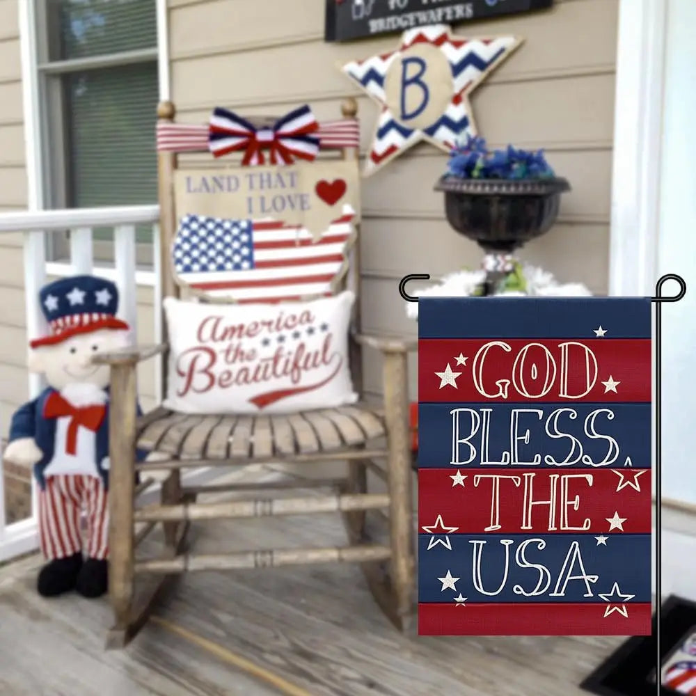 4th of July Patriotic Garden Flags for Outside 12x18 Double Sided, American Stars and Stripes Memorial Day God Bless The USA Sig