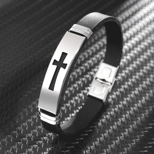 Trend Silicone Cross Bracelet Charming Men's Bracelet Christmas Gift Valentine's Day Gift Protector Jewelry Accessories