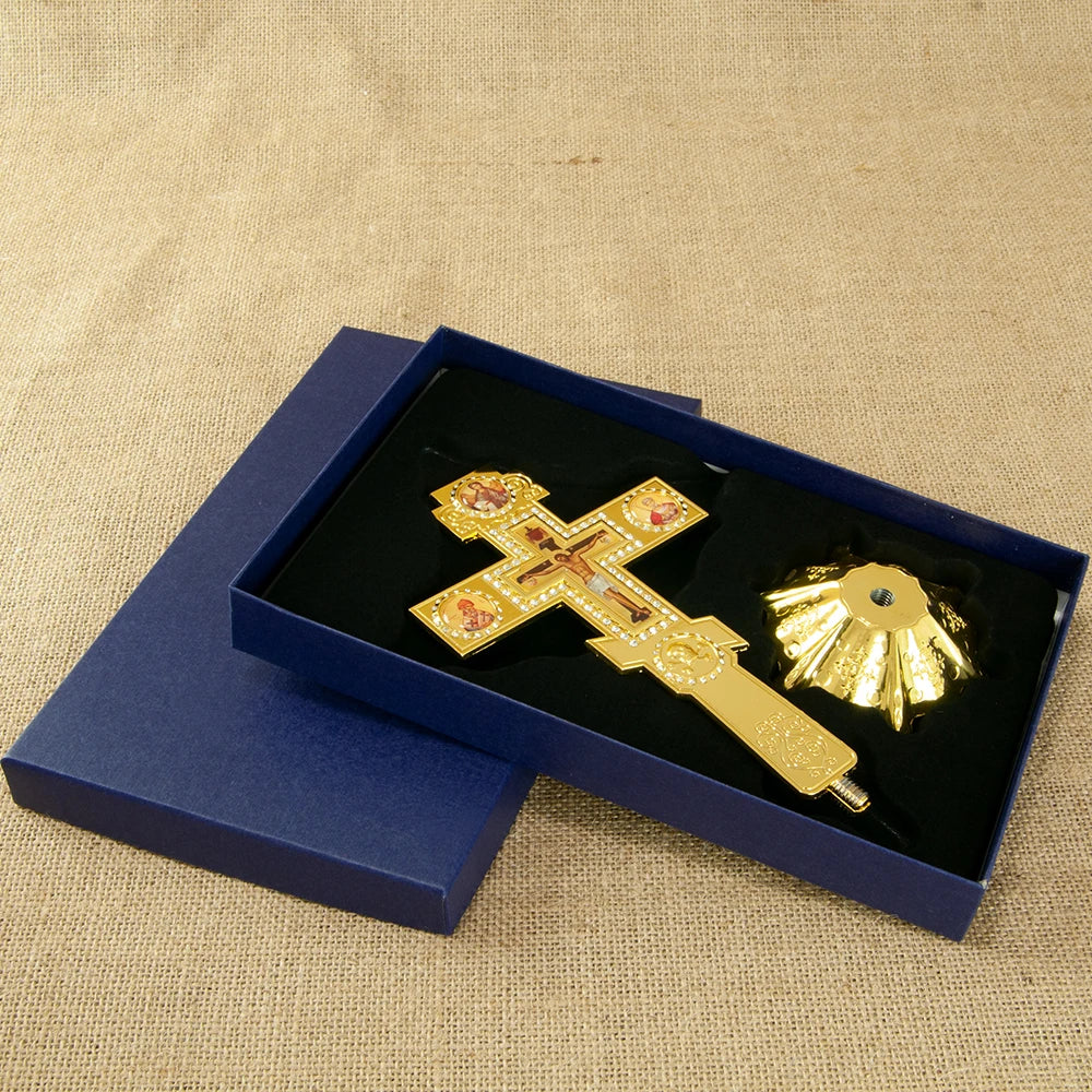 Orthodox Cross Blessing Cross With Stand For Church Decoration Gold Planting Gold Planting Jesus Cross Religion Gift