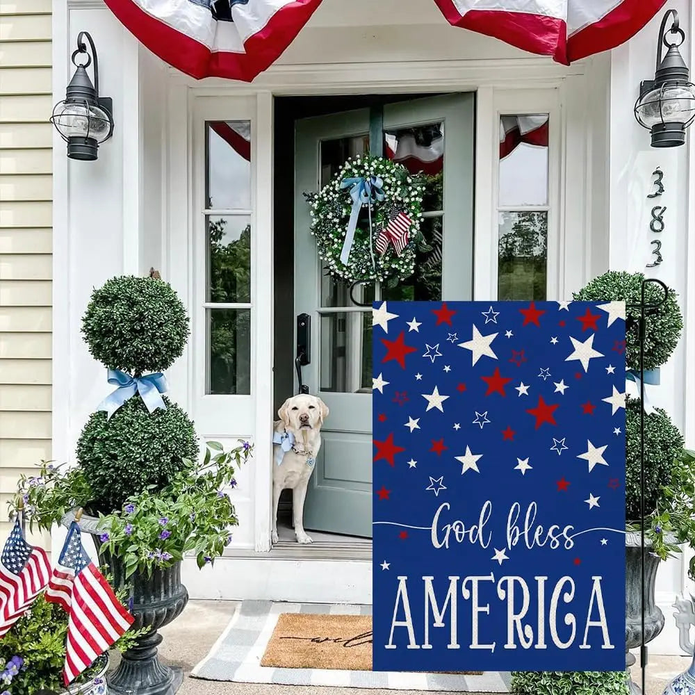 CROWNED BEAUTY 4th of July God Bless America Garden Flag 12x18 Inch Double Sided American Stars Memorial Independence Day Outsid