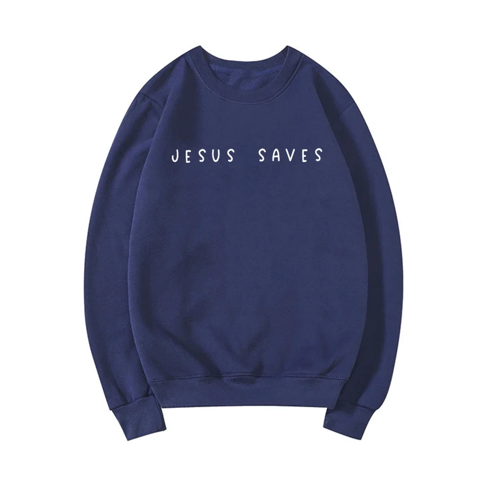 Jesus Saves Sweatshirt Christian Sweatshirts Faith Top Jesus Hoodie Bible Verses Crewneck Sweatshirt Women Graphic Pullover Tops