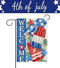 Dyrenson God Bless America 4th of July Patriotic Decorative Garden Flag, American Hyacinth Floral Flower Mason Jar Yard Outside