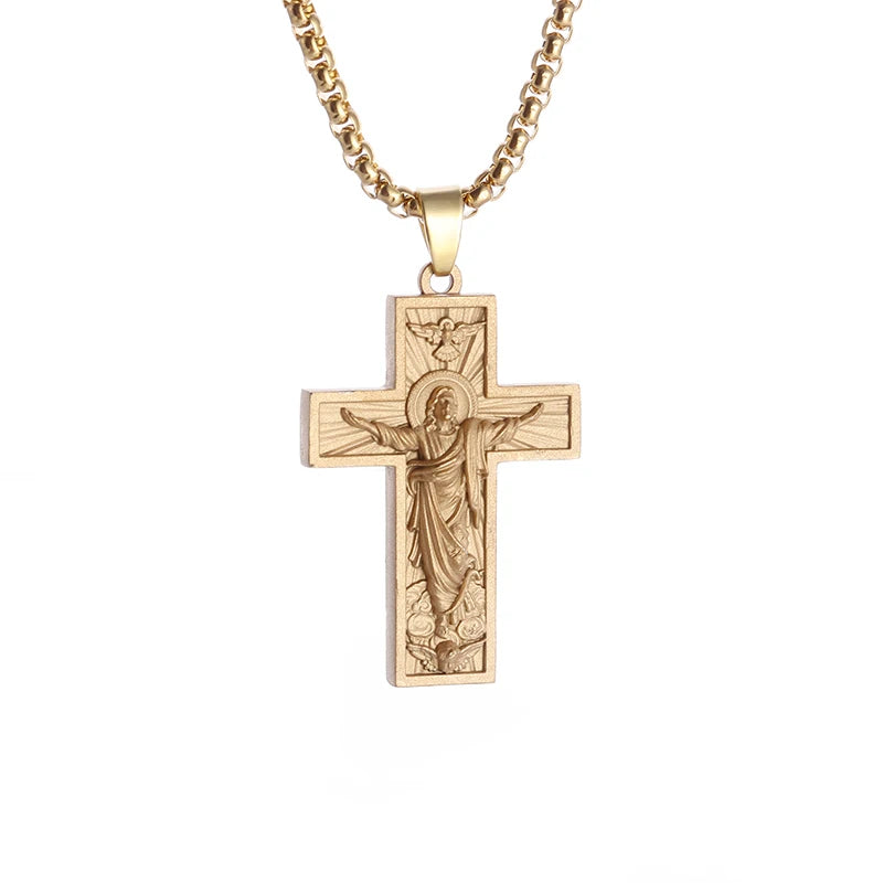 Vintage Religious Christian Jesus Cross Pendant God Necklace Men Women Catholic Prayer Amulet Jewelry Gift