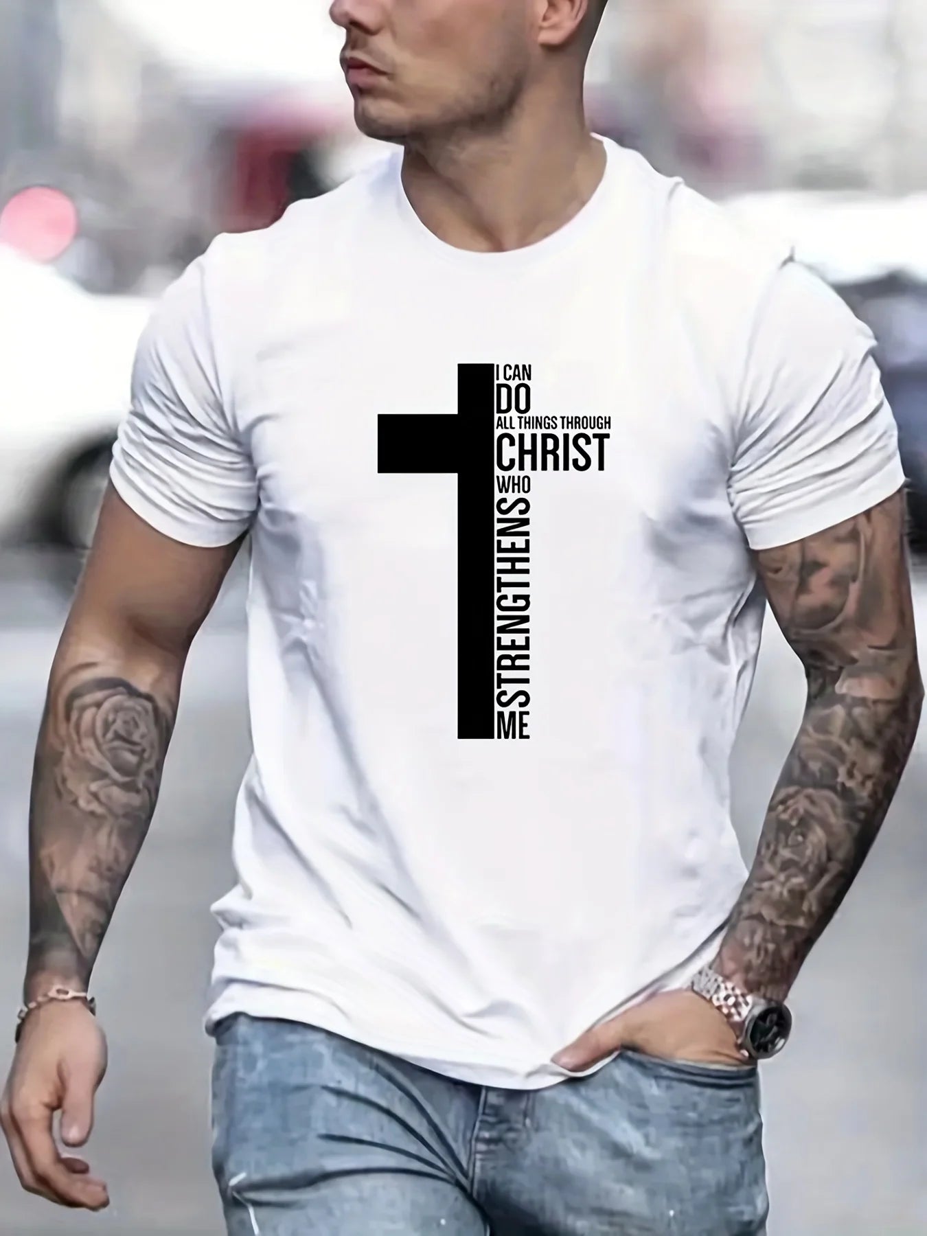 Men's Summer 100% Cotton Fashion Cross Graphic Printed Loose Large Casual Round Neck Short Sleeve T-shirt