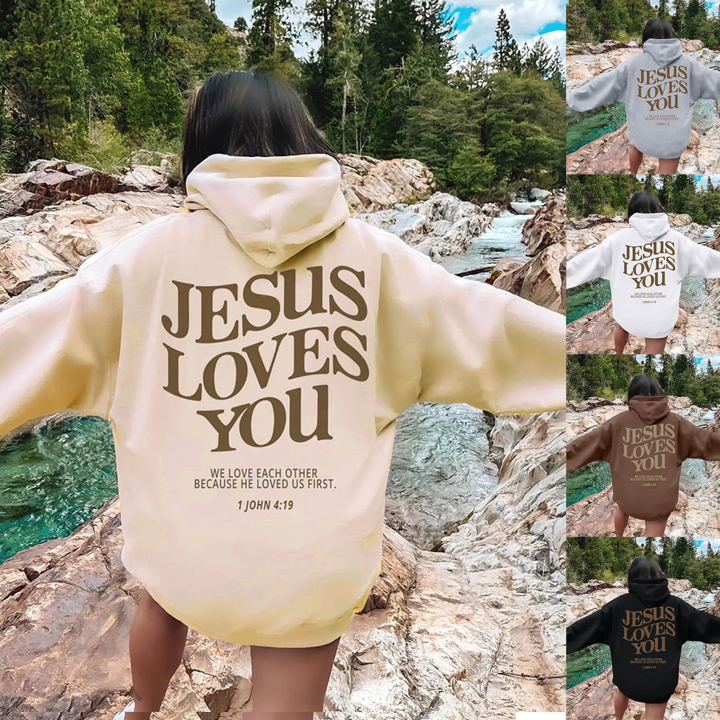 Jesus Loves You Oversized Graphic Hoodie Women Hip Hop Vintage Hooded Sweatshirts Pullover Tops For Women Trendy Aesthetic Top