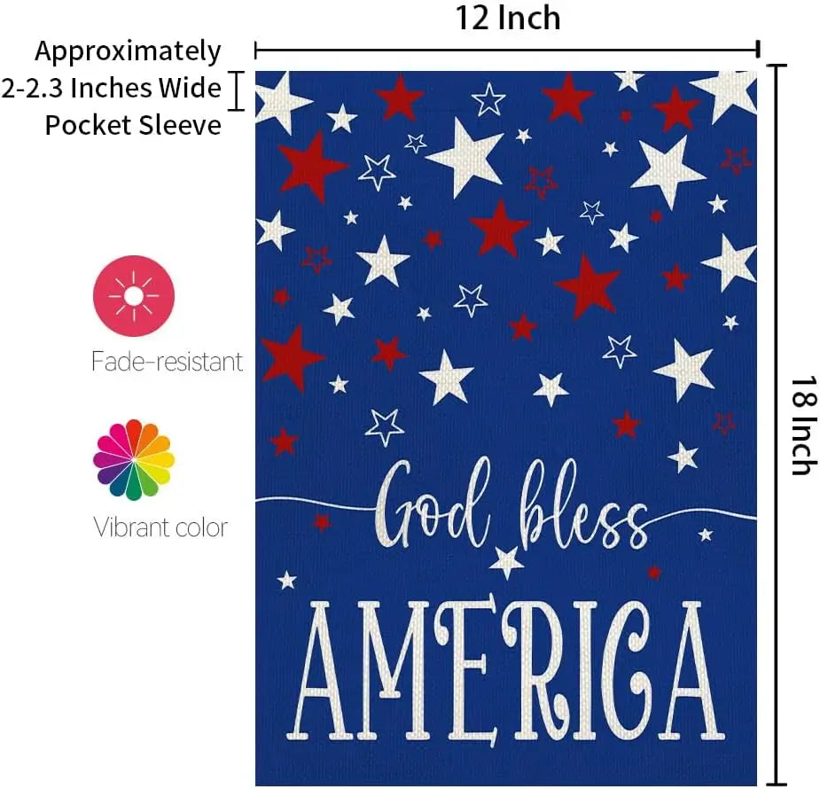 CROWNED BEAUTY 4th of July God Bless America Garden Flag 12x18 Inch Double Sided American Stars Memorial Independence Day Outsid