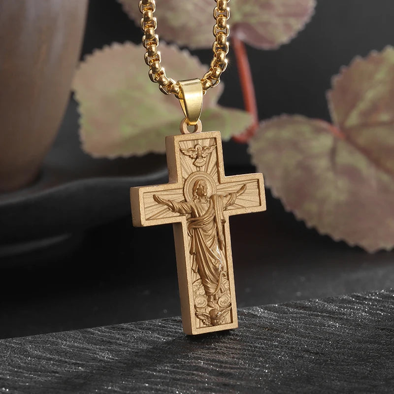 Vintage Religious Christian Jesus Cross Pendant God Necklace Men Women Catholic Prayer Amulet Jewelry Gift