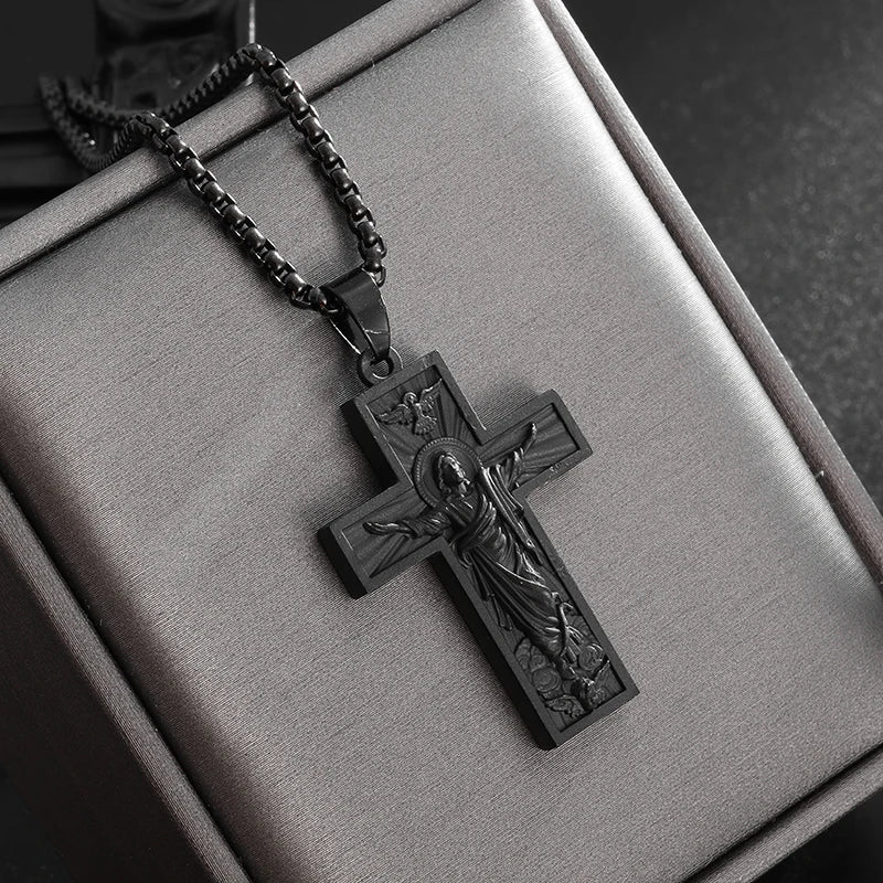 Vintage Religious Christian Jesus Cross Pendant God Necklace Men Women Catholic Prayer Amulet Jewelry Gift