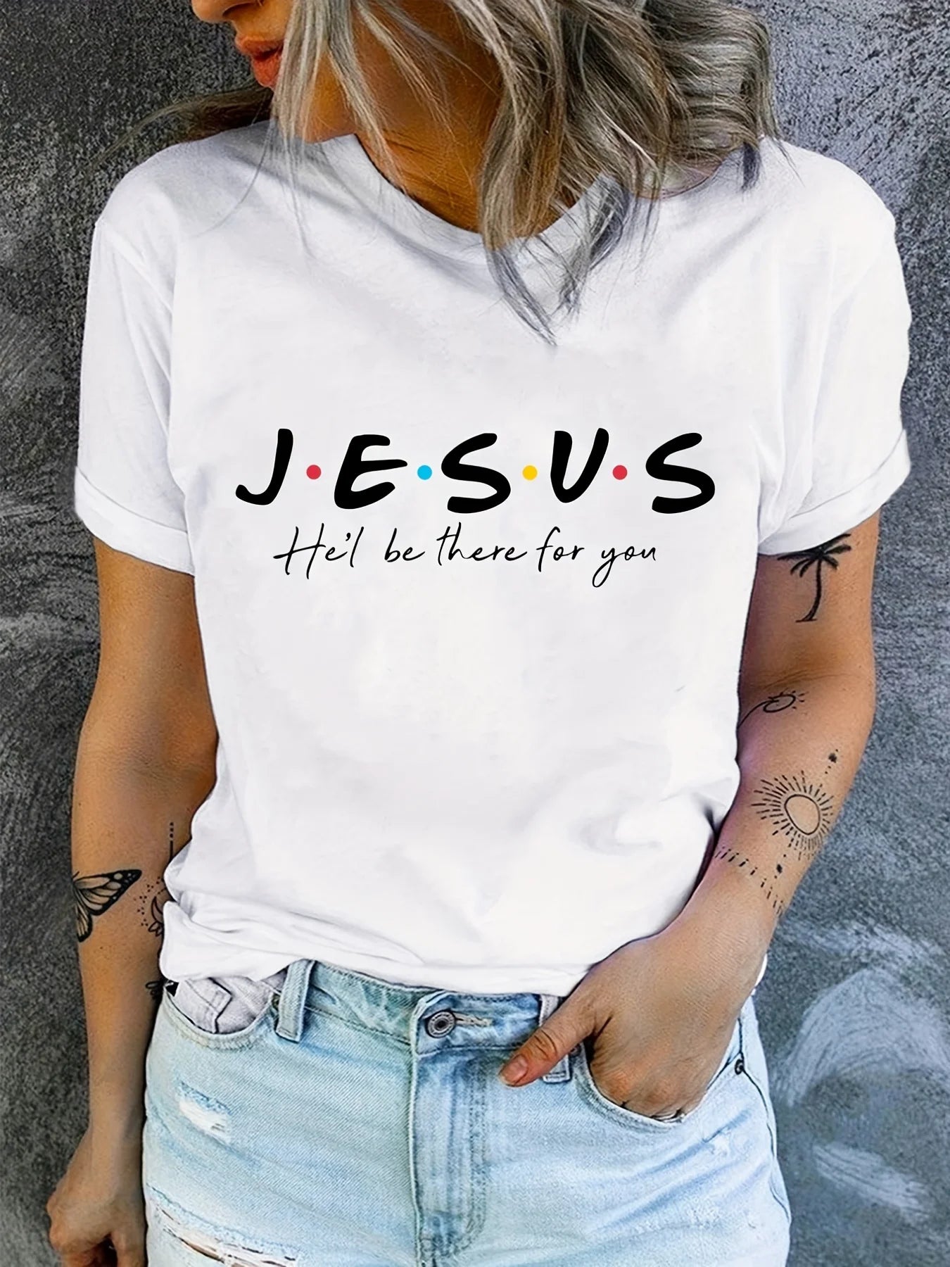 Jesus Print T-Shirt, Summer Short Sleeve Casual Top, Women's Clothing