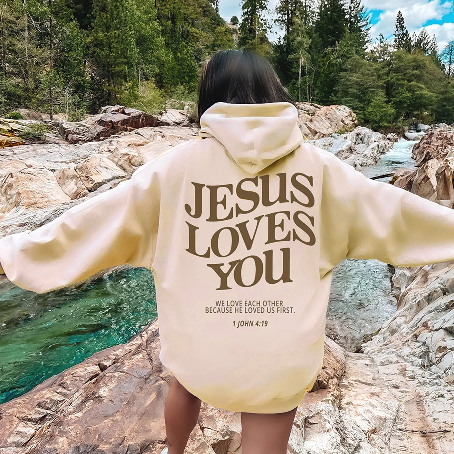 Jesus Loves You Oversized Graphic Hoodie Women Hip Hop Vintage Hooded Sweatshirts Pullover Tops For Women Trendy Aesthetic Top