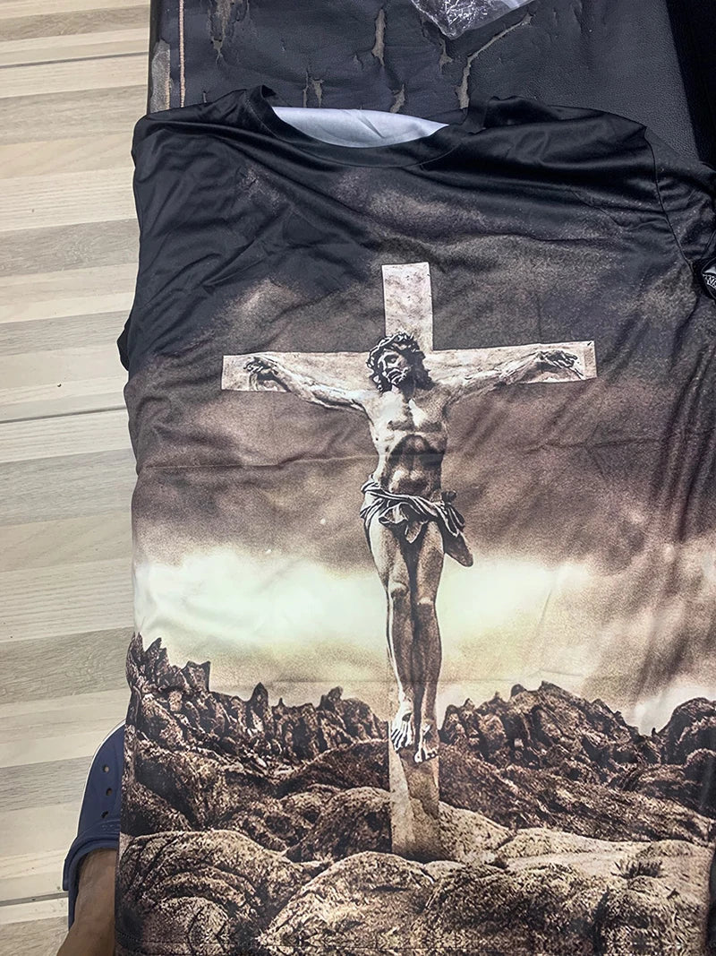 Summer Men's T-Shirt God Religion Christ Jesus Cross 3D Print Hip Hop Loose Short Sleeve Streetwear Oversized Vintage T Shirts