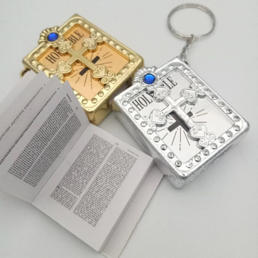 New 1PC Mini English HOLY BIBLE Keychain Christian Jesus Cross Muslim Keyrings Real Paper Can Read Prayer God Bless Key Holder