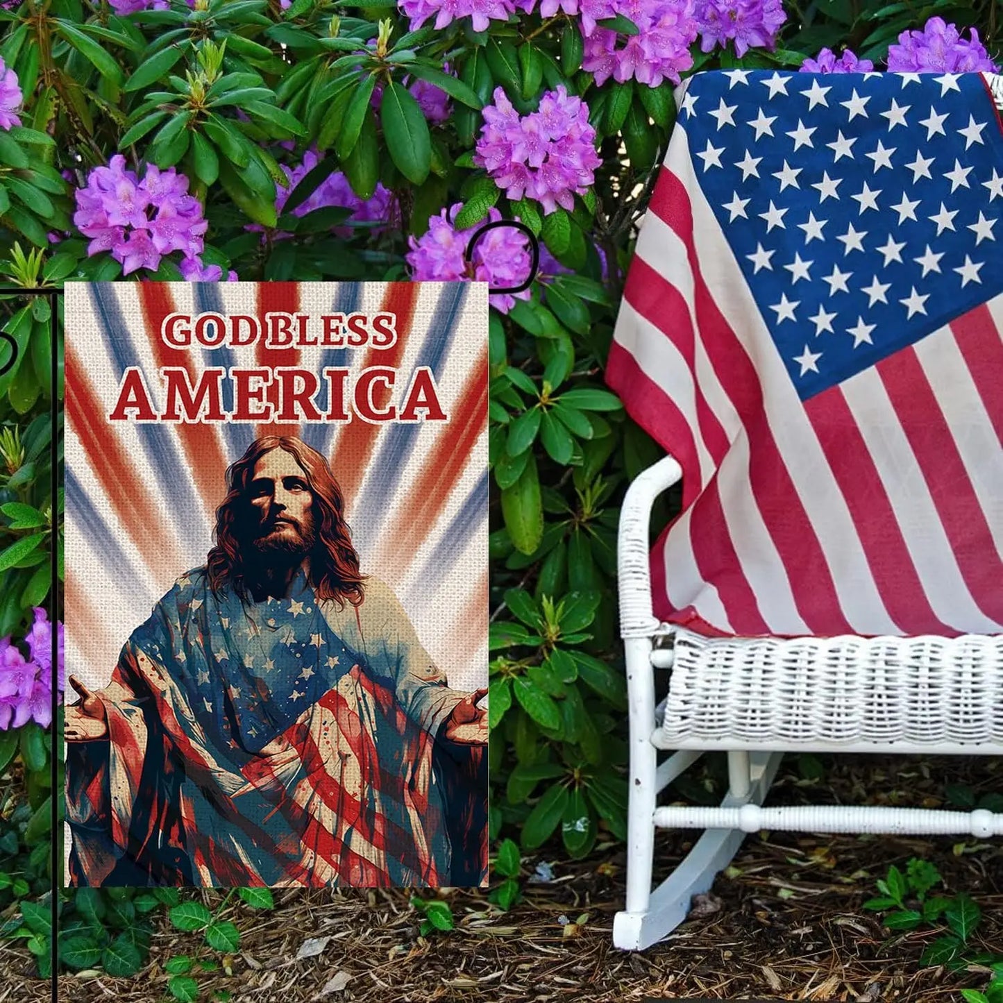 4th of July Garden Flag God Bless America Double Sided Religious Jesus Christian USA Flag Patriotic Memorial Day Independence Da