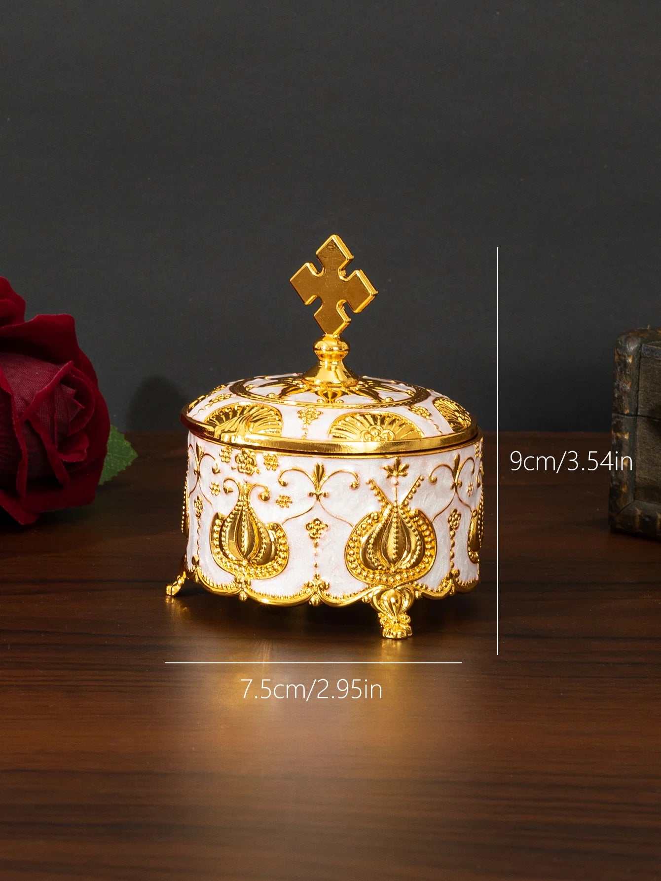 Cross rose jewelry box light luxury creative jewelry small color hand-painted jewelry box wedding decoration Valentine's Day rin