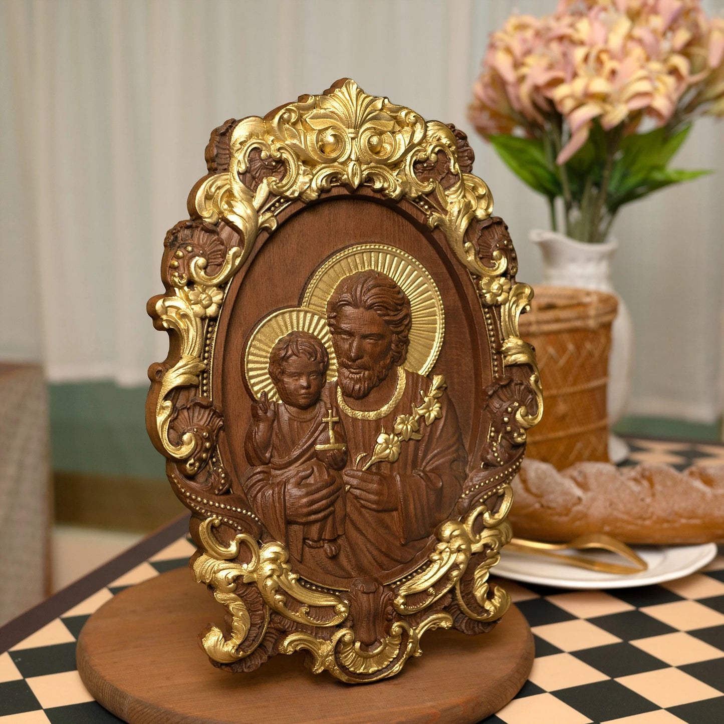 Saint Joseph Wood Carving, Religious Icons, Father's Day Christian Gift, Wall Art Work, Figure Carving, Catholic Home Decor