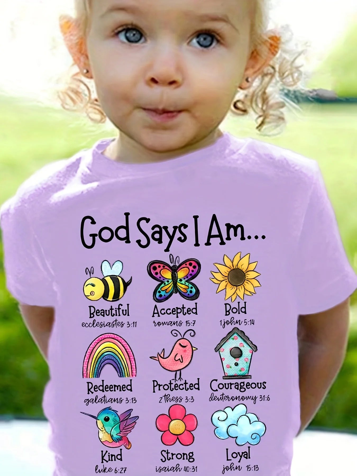 God Says I'm a Flower Critter Graphic Girls Creative Cotton T-Shirt Casual Comfortable Short Sleeve T-Shirt Kids Summer Tops