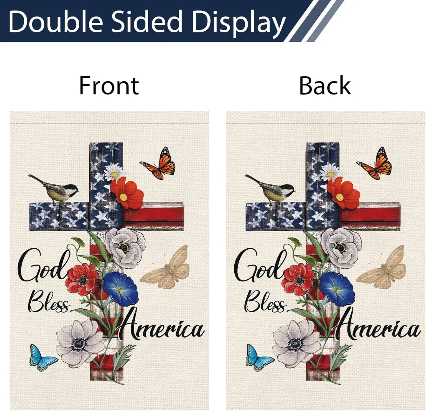 God Bless America 4th of July Garden Flag 12x18 Inch Double Sided, Patriotic Memorial Day Religious Cross Garden Flags Independe