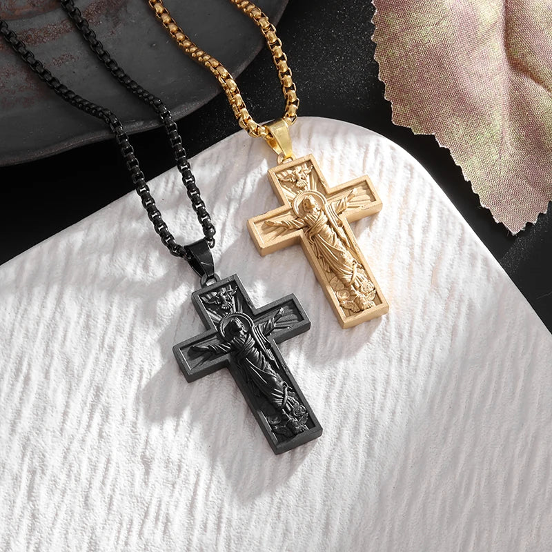 Vintage Religious Christian Jesus Cross Pendant God Necklace Men Women Catholic Prayer Amulet Jewelry Gift