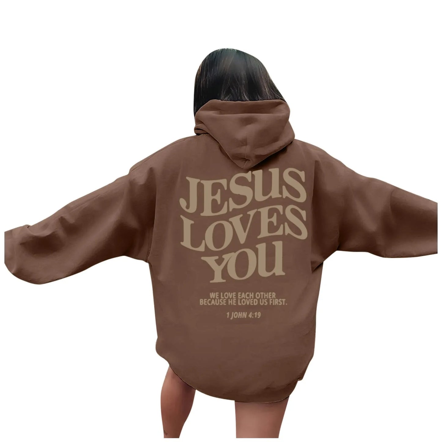 Jesus Loves You Oversized Graphic Hoodie Women Hip Hop Vintage Hooded Sweatshirts Pullover Tops For Women Trendy Aesthetic Top