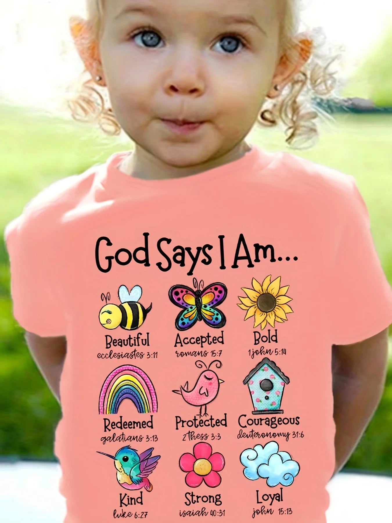 God Says I'm a Flower Critter Graphic Girls Creative Cotton T-Shirt Casual Comfortable Short Sleeve T-Shirt Kids Summer Tops