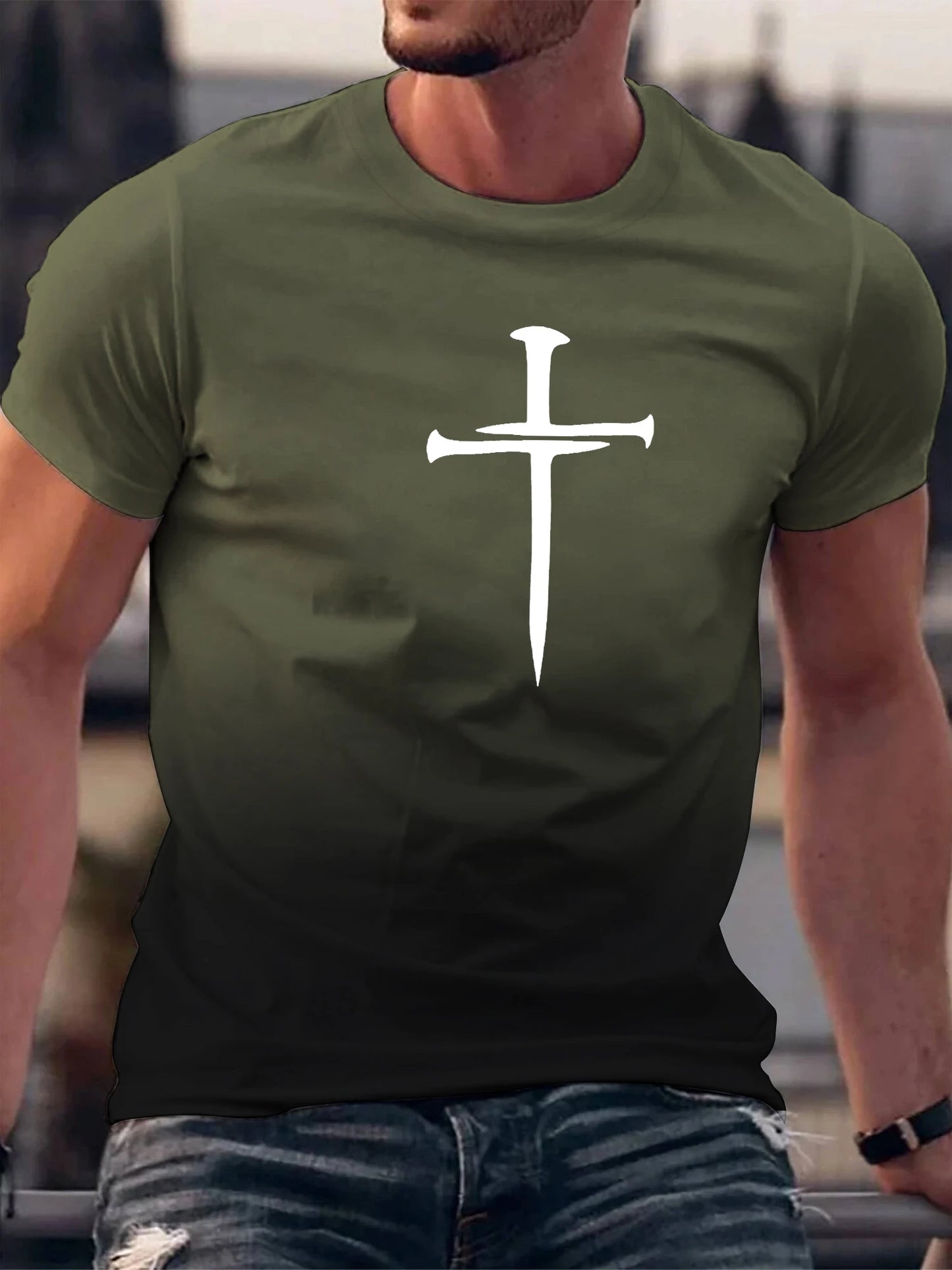 Christian Cross Pattern Print Men's Comfy O-Neck T-shirt Graphic Tee Summer Clothes Outfits  t shirts bibble